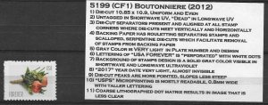 NEW! 2012 Boutonniere Scott #5199(CF1) WIth Regular Stamp #5199 & Tabs