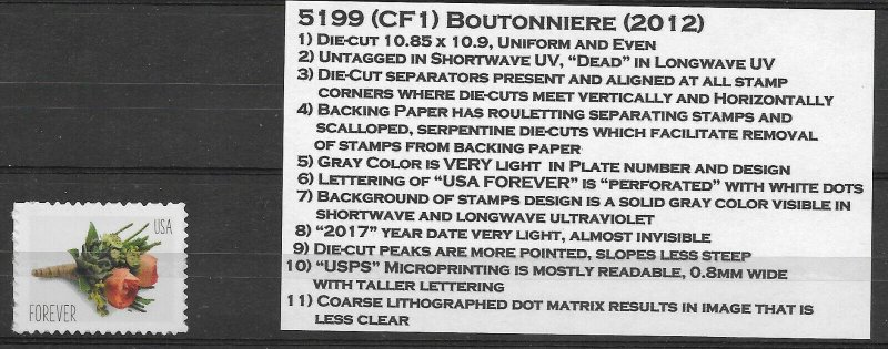 NEW! 2012 Boutonniere Scott #5199(CF1) WIth Regular Stamp #5199 & Tabs