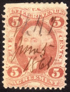 1862, US 5c, Agreement, Used, Sc R23c