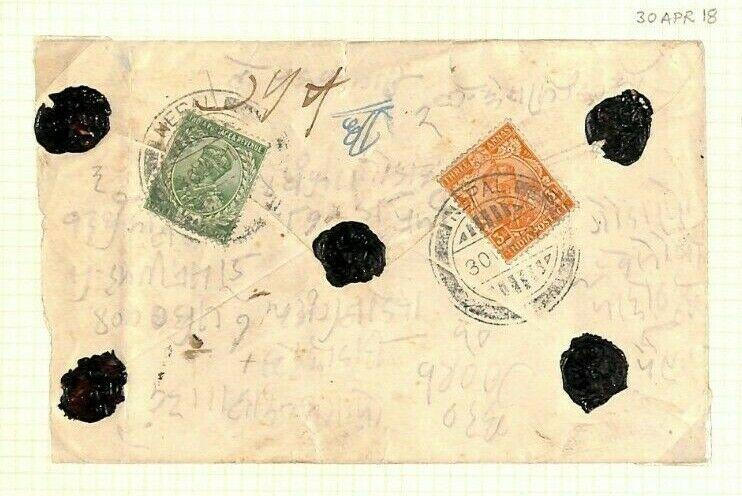 India PO NEPAL Registered Cover 1918 Original Album Page {samwells} AQ269