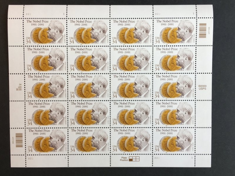 2001 sheet Nobel Prize Centenary Sc# 3504