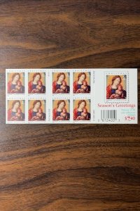 Scott 3820 37c Madonna and Child Mint Booklet Pane of 20 NH Cat $15