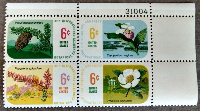 US #1379a 6c 11th Internat'l Botanical Congress MNH blk of 4 plt #31004 (1969)