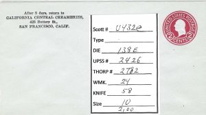 Scott# U432e Die 138  UPSS#2426  US envelope.