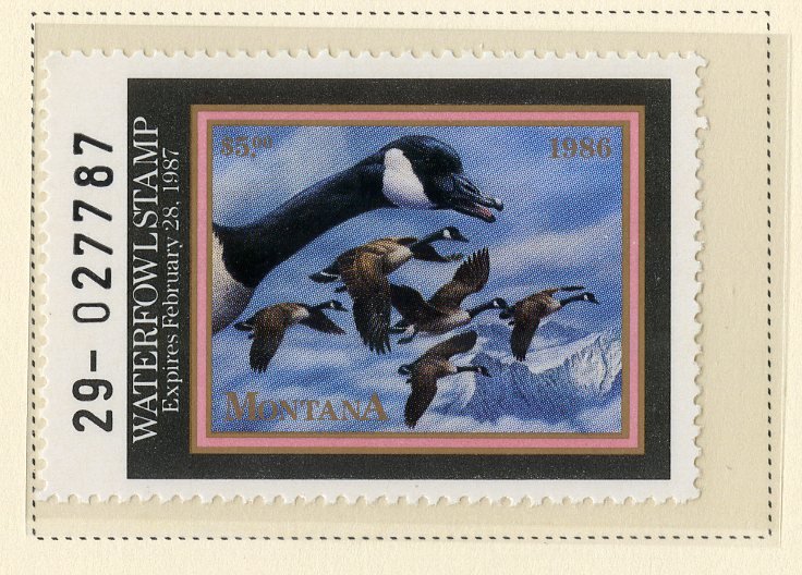 US MT1 MONTANA STATE DUCK STAMP 1986 MNH SCV $12.00 BIN $6.00