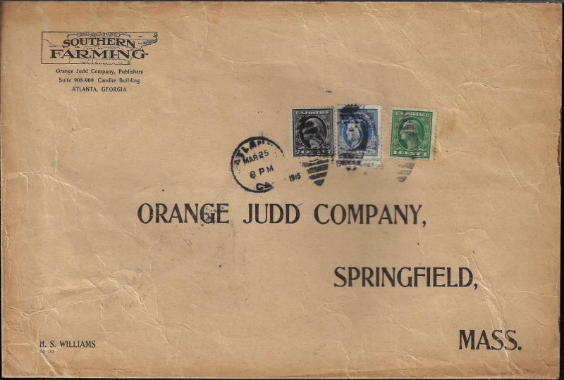 Scott #405, 407, 419 - $250.00 – VF-used on cover – Farming catalog producer.