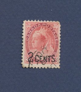 CANADA - Scott 88 - used - 2 cents on 3 cents carmine - 1899