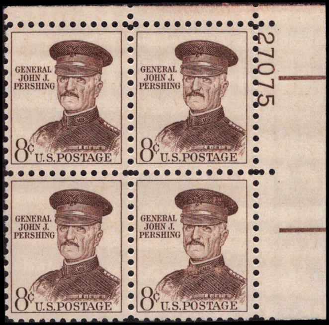 US #1214 GEN. PERSHING MNH UR PLATE BLOCK #27075 DURLAND $1.25