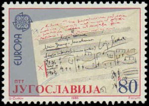 Yugoslavia #1732-1733, Complete Set(2), 1985, Music, Europa, Never Hinged