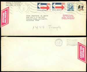 1977 CALI, 2 60¢ Scott #E23 SPECIAL DELIVERY's, Legal Cover to L.A., $1.25 RATE!