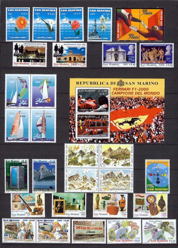 2001 - SAN MARINO - Complete year set - Scott #1496 and others - MNH**