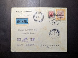 1931 Sudan Airmail First Flight Cover FFC Wadi Halfa to Sidi Gaber Egypt