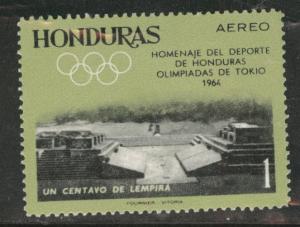 Honduras  Scott C336 Olympic overprint airmail stamp MH* disturbed gum