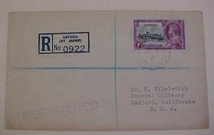 ANTIGUA  REGISTERED COVER GEORGE V #94 cat.$117.00 TO USA 1935