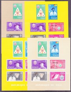 Togo 401-06 MNH 1961 Boy Scouts Beard & Powell 4 Dif IMPERF Souvenir Sheets