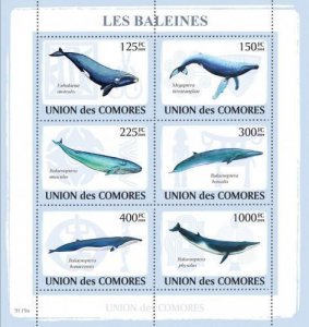 Comoro Islands MNH S/S Whales 2009 6 Stamps