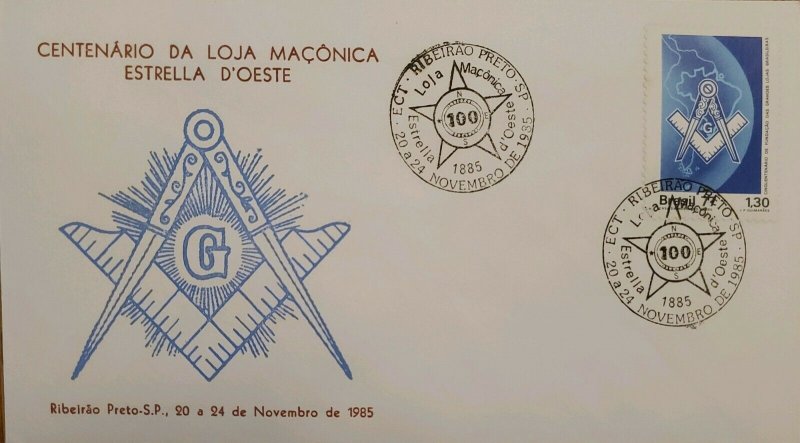 A) 1985, BRAZIL, FREEMASONRY, CENTENARY OF THE ESTRELLA DE OESTE MASONIC LODGE 