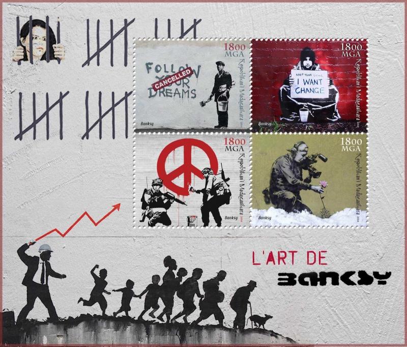 Banksy Street Art Graffiti Paintings Madagascar MNH stamp set