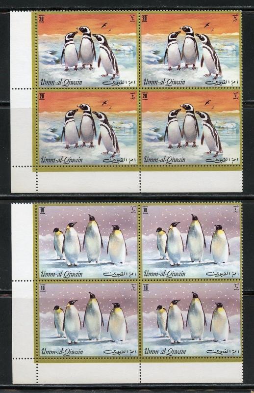 UMM AL QIWAIN  SET OF SIX  CORNER  BLOCKS OF PENGUIN STAMPS MINT NH 