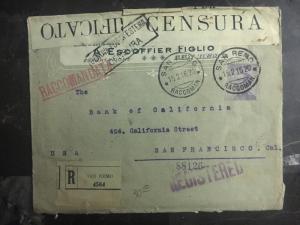 1916 San Remo Italy Censored Registered Cover to The Bank Of California USA