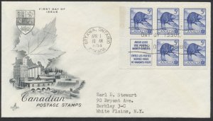 1954 #336a 5c Beaver Booklet Pane FDC Art Craft Cachet Ottawa