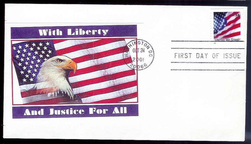 UNITED STATES FDC 34¢ United We Stand Flag 2001 cacheted