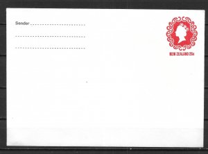 New Zealand Postal Stationery Envelope 25c Queen Elizabeth Unused