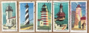 US #2470-2474 Used Booklet Singles (5) Lighthouses SCV $1.25 L28