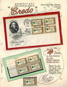 Handpainted Page FDC AMERICAN CREDO 1140 BENJAMIN FRANKLIN Philadelphia PA