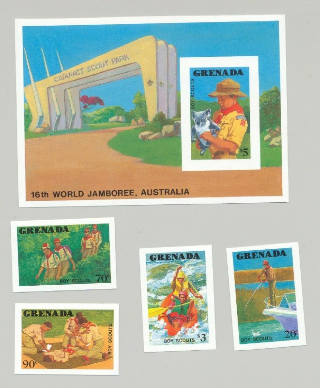 Grenada #1592-1596, 1988 Boy Scouts Jamboree 4v & 1v S/S Imperf Proofs