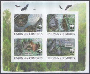 Comoro Islands MNH S/S Bats Fauna WWF Imperf. 2009 4 Stamps