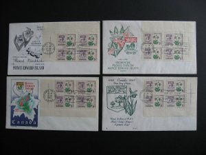 Canada 4 different cachet FDC plate blocks Sc 424 PE flower matched set