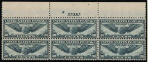 1939 Sc C24 Trans-Atlantic 30c blue MNH plate block of 6, CV $130