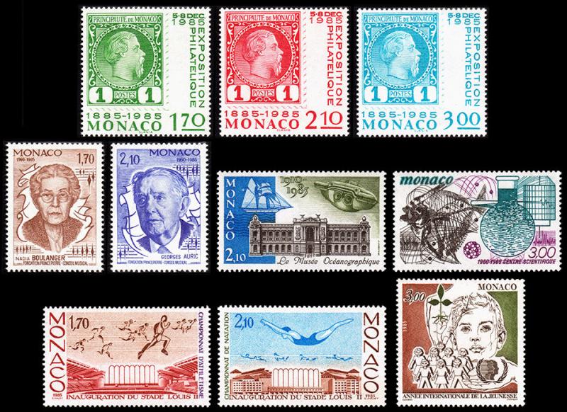 Monaco Scott 1461-1463, 1473-1474, 1475, 1476, 1477-1478, 1480 (1985) Mint NH VF