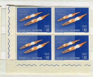 SAN MARINO; 1960 Olympics issue MINT MNH CORNER BLOCK of 4, 80L.