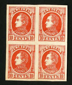 Venezuela Stamps VF 10¢ Orange Proof Block 4