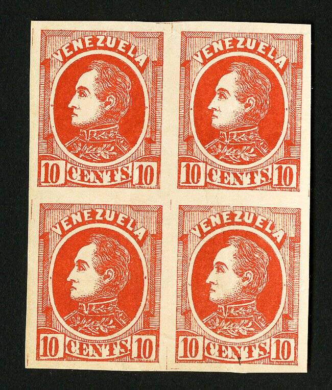 Venezuela Stamps VF 10¢ Orange Proof Block 4