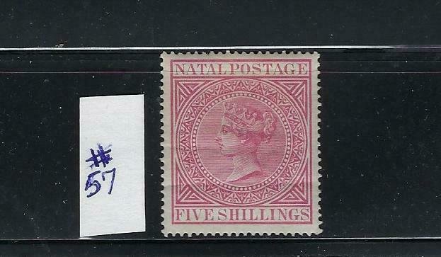 NATAL-SCOTT #57 1974-88 VICTORIA 5 SHILLING (CARMINE) PERF 14- MINT LIGHT HINGED