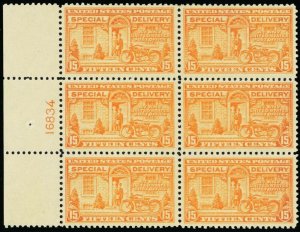 E13, Mint VF/XF VLH 15¢ Plate Block of Six Cat $450.00 - Stuart Katz