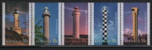 Australia 2006 MNH Sc 2512a 50c Lighthouses Strip of 5