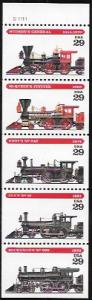 US #2843-2847  MNH Booklet strip of 5  Locomotives