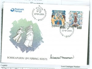 Faroe Islands 368-369 FDC signed by Anker Eli Petersen