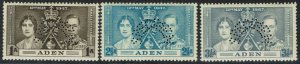 ADEN 1937 KGVI CORONATION SPECIMEN SET MNH **