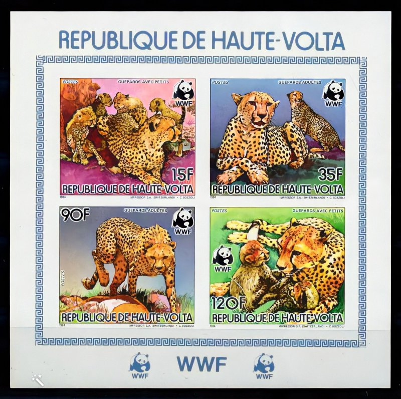 Upper-Volta (Burkina Faso) 1984 WWF Cheetah Souvenir Sheet IMPERFORATED MNH
