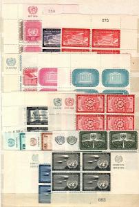 United Nations -earlier lot of Inscription block sets NH (CV $54.60)