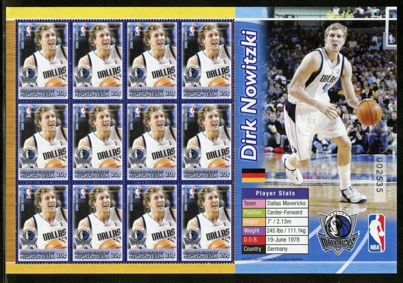 MICRONESIA  BASKETBALL DIRK NOWITZKI SHEET MINT NH 