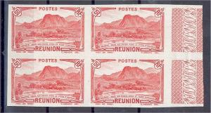 REUNION, 50 CENTIMES 1933-38 IMPERFORATED BLo 4 PERFECTLY NEVER HINGED
