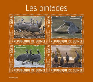 Guinea 2019 MNH Birds on Stamps Helmeted Guineafowl 4v M/S