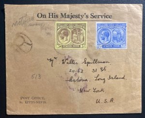 1936 St Kitts & Nevis On His Majesty Service cover To New York Usa