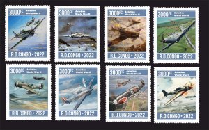 Stamps.  Aviation, Congo 2022 year , 8 stamps perforated